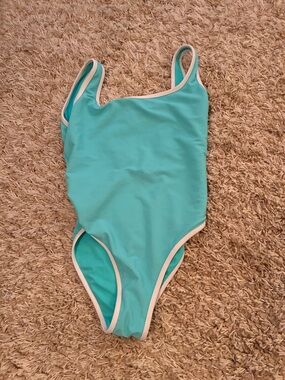LainSnow Teal One-Piece Swimsuit with White Trim